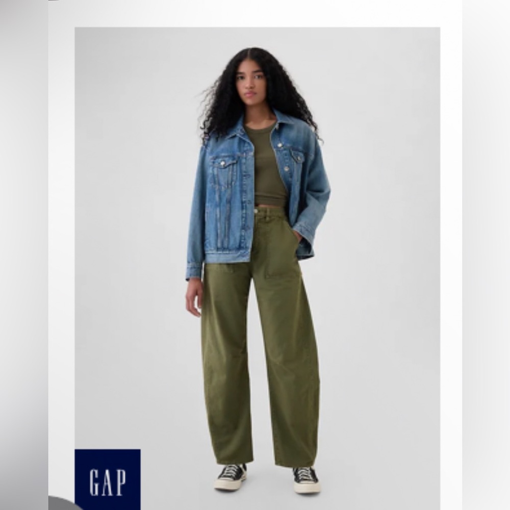 Mid rise twill barrel pants
